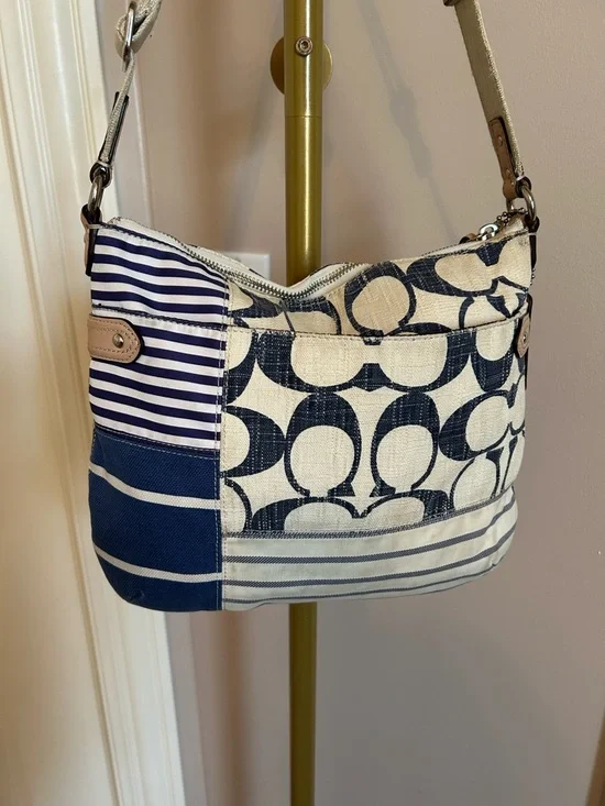 GUC Coach F23929 patchwork Daisy convertible striped Shoulder/crossbody bag - Picture 2 of 13